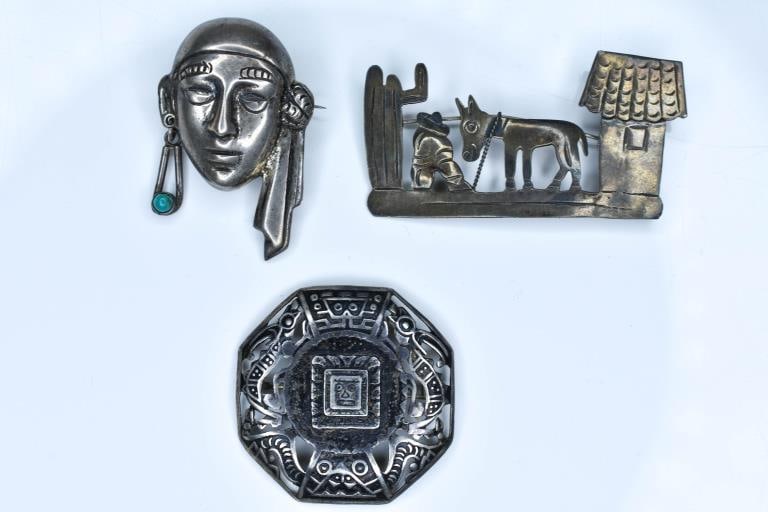 3 Silver Figural Pins (1 of 6)