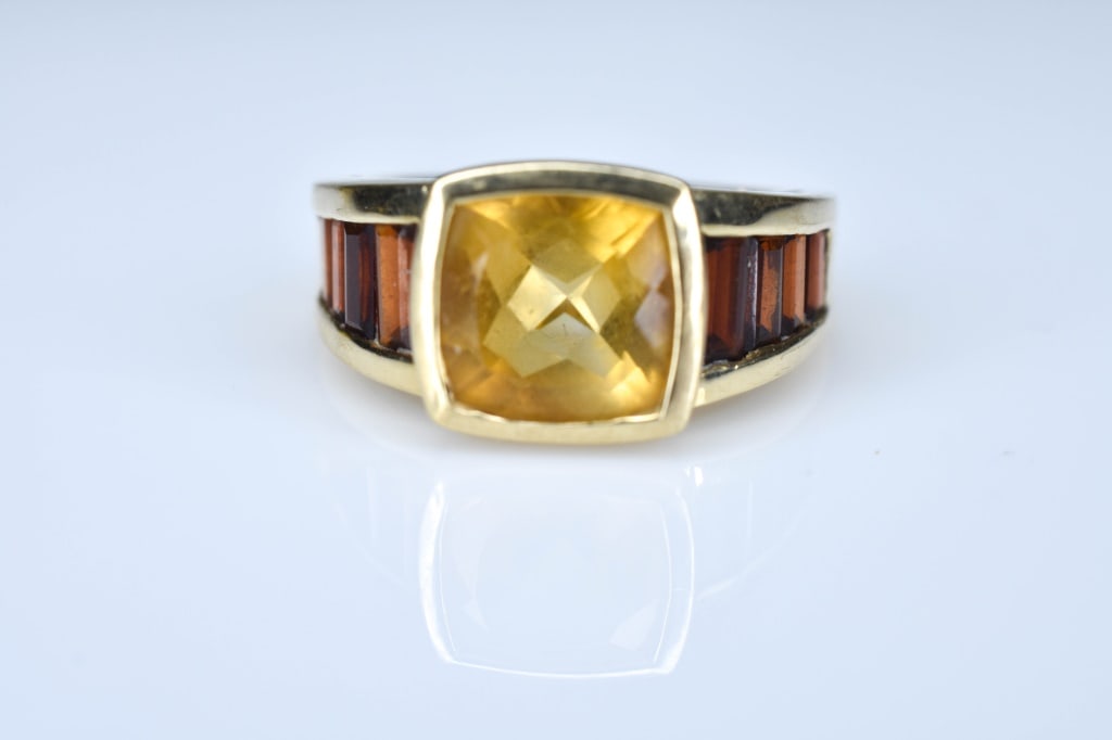 14k Yellow Gold Bezel Set Cushion Cut Citrine Ring (1 of 5)