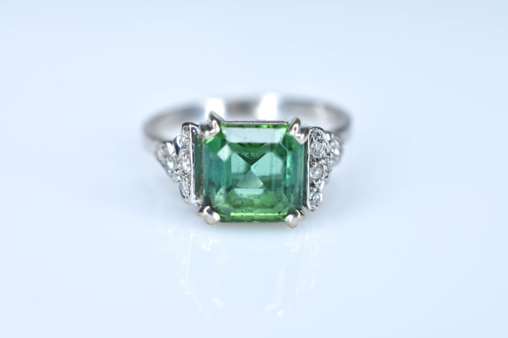 18k White Gold Prong Set Tourmaline & Diamond Ring (1 of 5)
