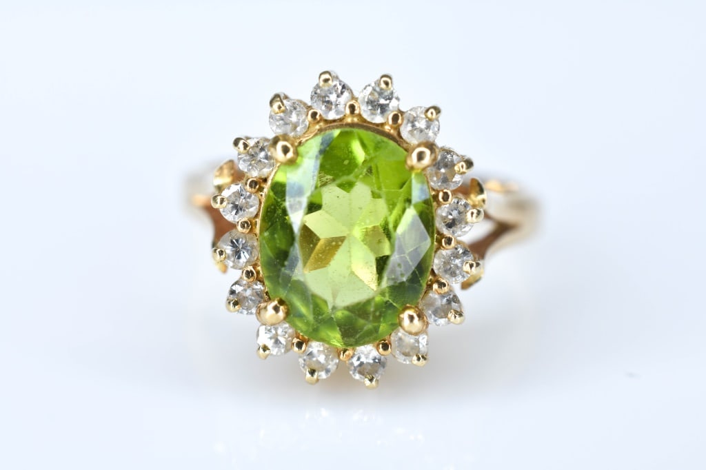 14k Yellow Gold Peridot and Diamond Halo Ring (1 of 8)