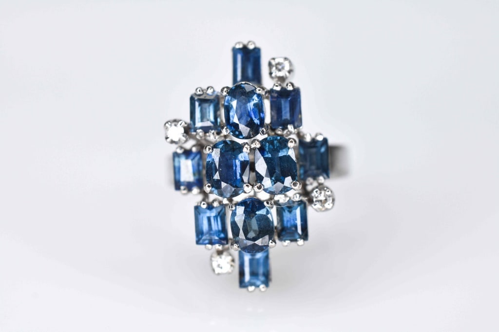 Modernist 18k White Gold Sapphire & Diamond Ring (1 of 5)