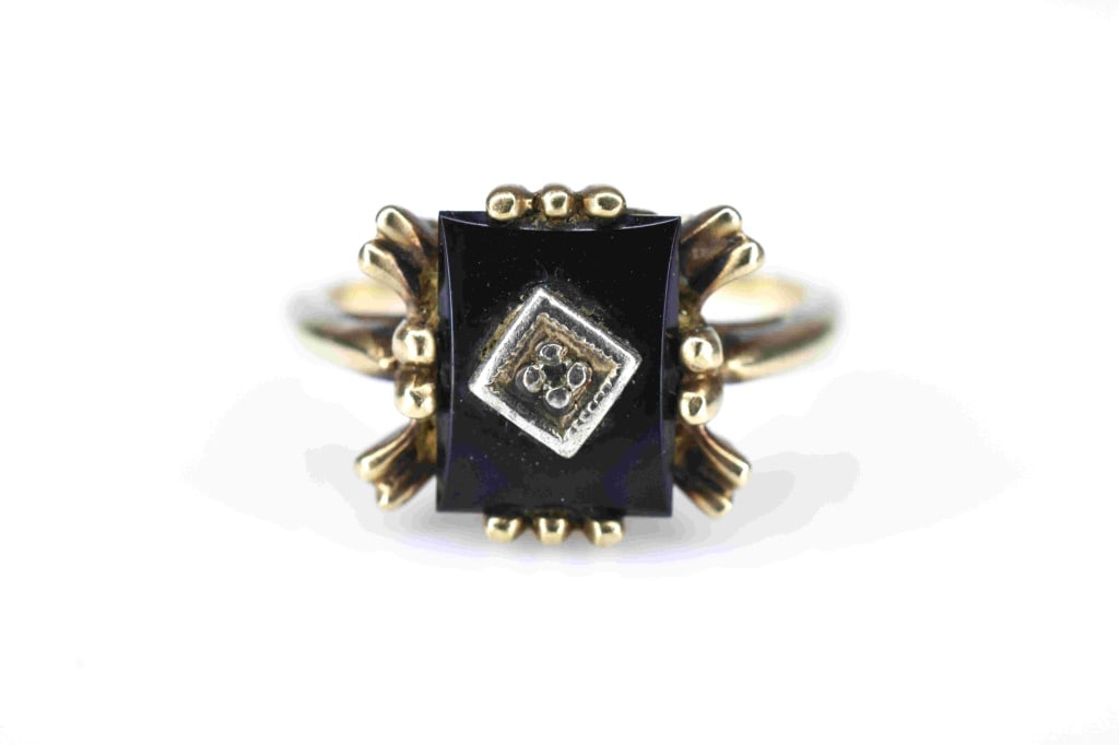 10K Yellow Gold Black Onyx Diamond Ring (1 of 4)