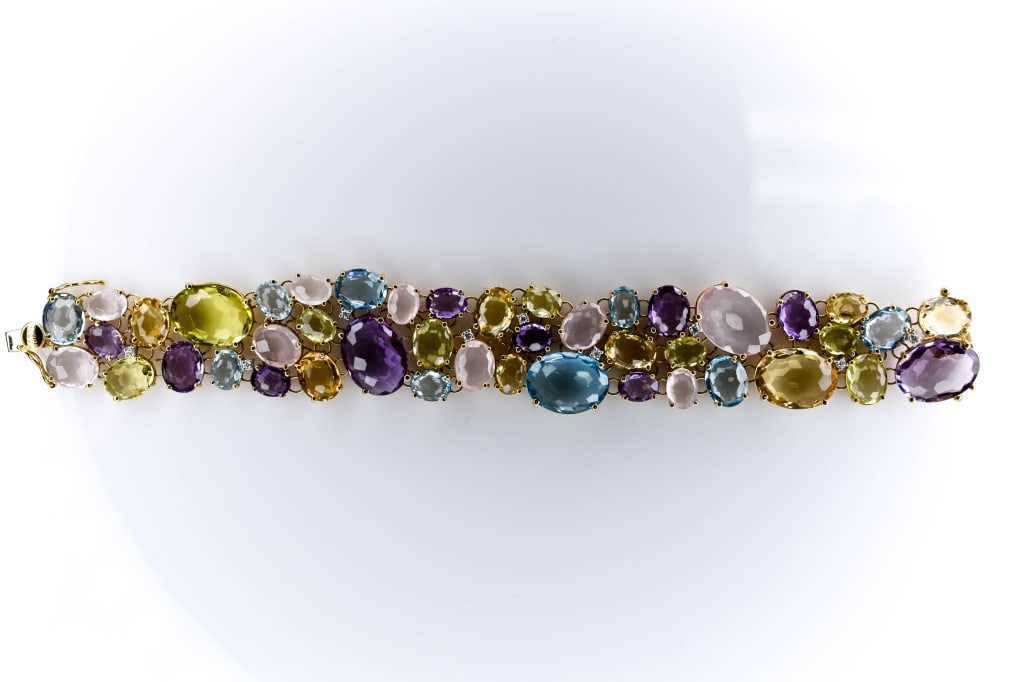 18K Gold Multicolored Gemstone & Diamond Bracelet (1 of 9)