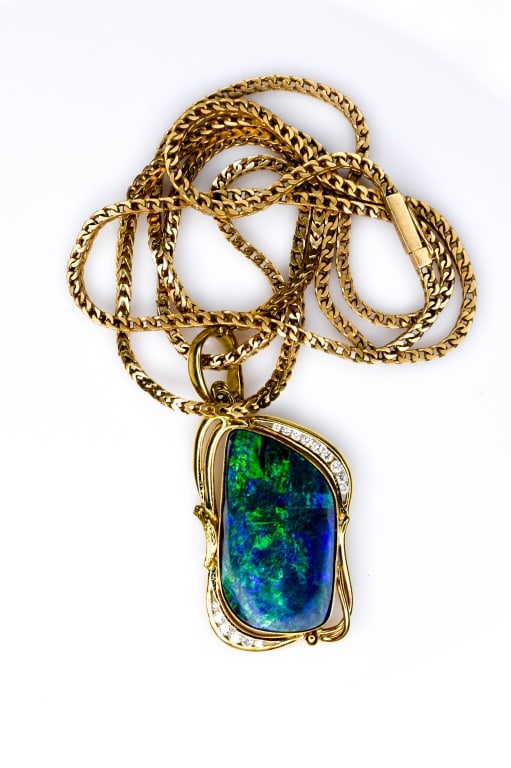 18K Yellow Gold, Boulder Opal, & Diamond Pendant (1 of 4)