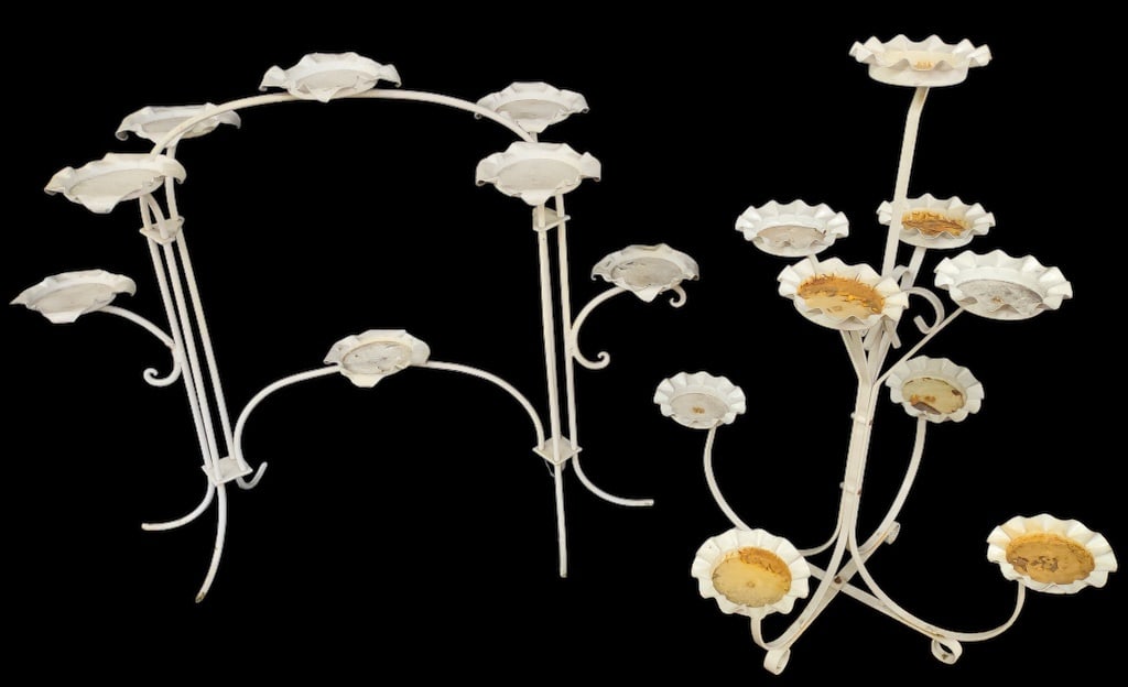 2 Old Tiered White Iron Garden Plant Stands (1 of 3)