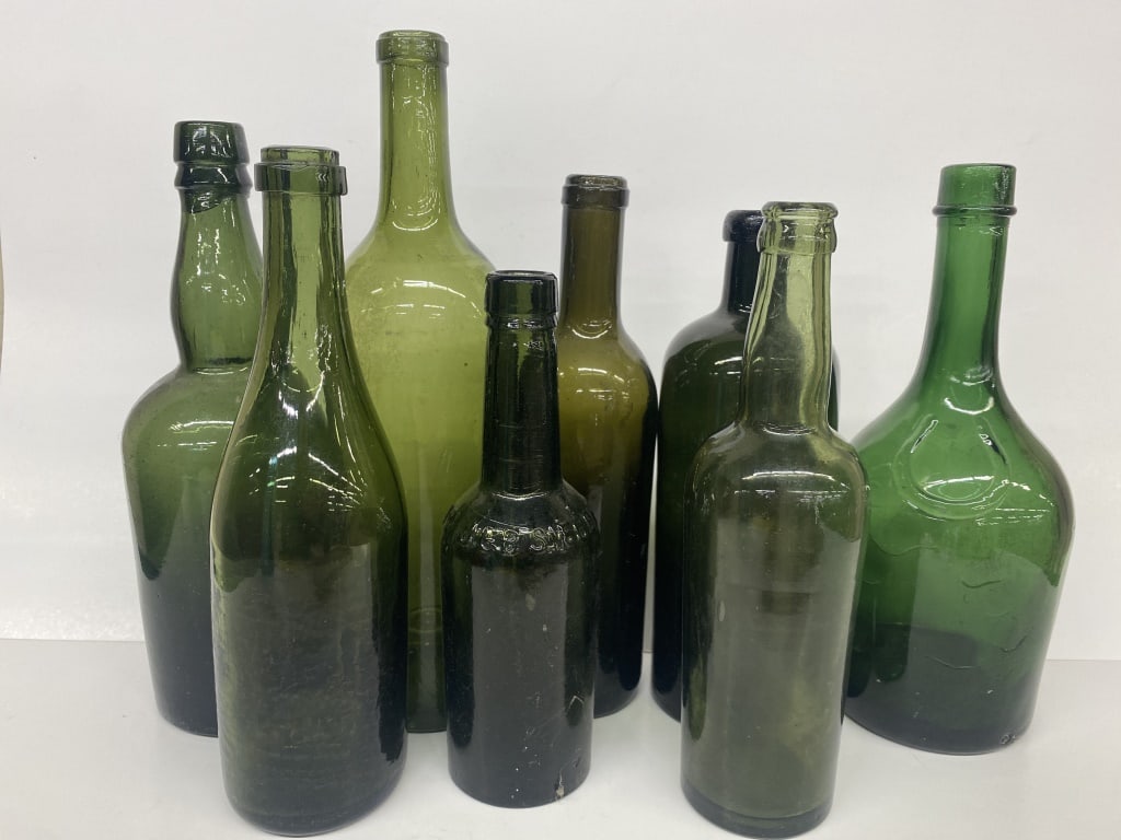 Antique Molded Embossed Green Glass Bottles (1 of 5)
