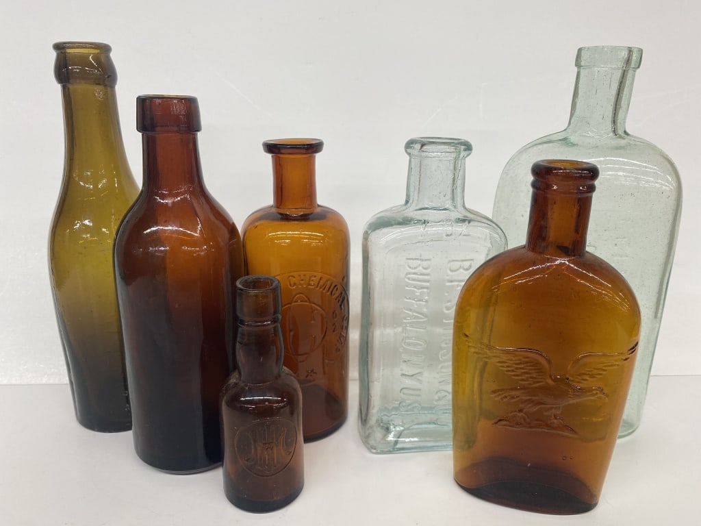 Antique Molded Embossed Amber Glass Bottles (1 of 4)