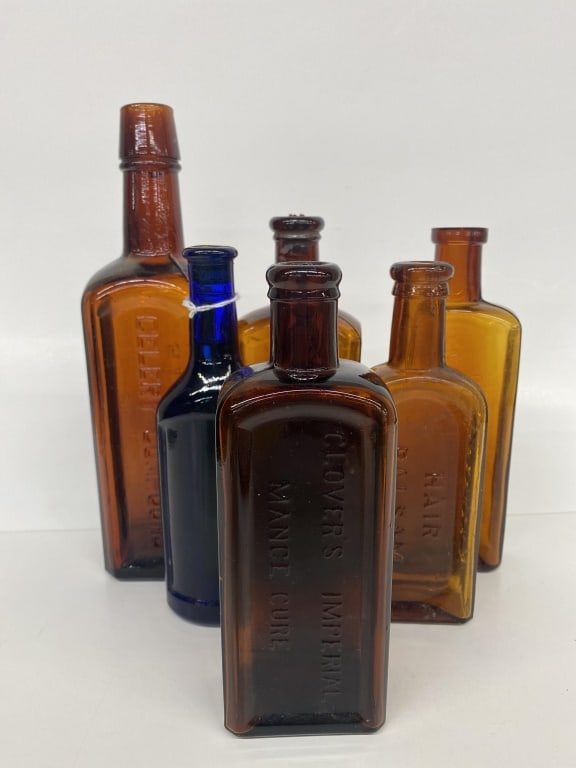 Antique Amber & Blue Glass Bottles (1 of 11)