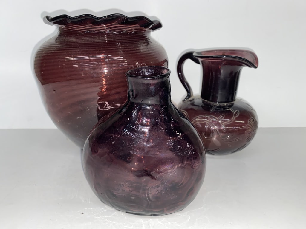 Purple Handmade Glass Vase, Pitcher, & Bottle (1 of 3)