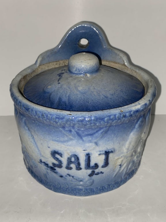 Blue & White Stoneware Love Bird Covered Salt Box (1 of 6)