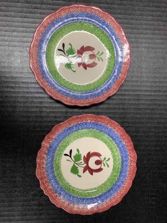 Antique Leeds Spongeware Cups & Saucers (1 of 4)