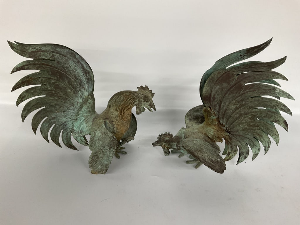 Antique Continental Style Copper Fighting Cocks (1 of 4)