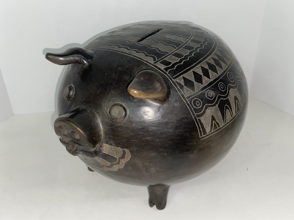 Native American Style Pottery Bank (Signed) (1 of 6)