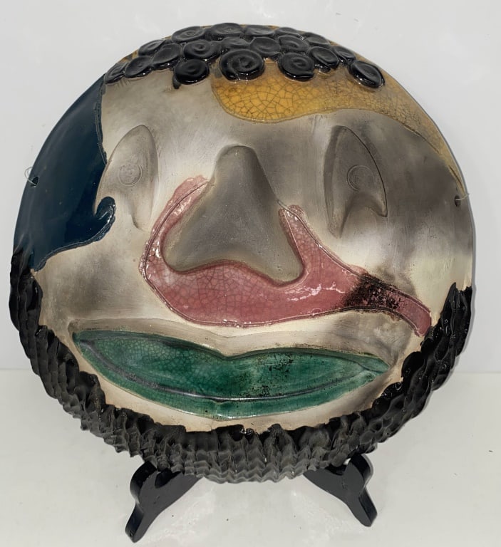 Ceramic / Pottery Abstract Face Sculpture (Signed) (1 of 3)