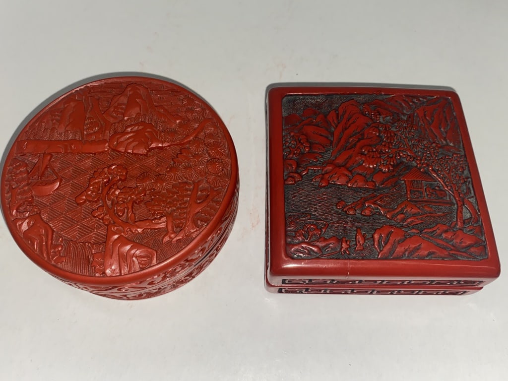 Antique Red Lacquer Chinese Carved Cinnabar (1 of 3)