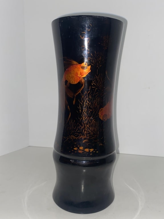 Japanese Lacquer Painted Koi Fish Vase (1 of 4)