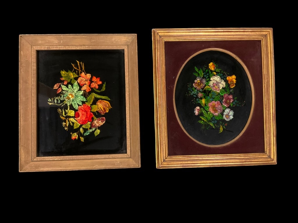 Tinsel Foil Reverse Paintings Folk Art Flowers (1 of 7)