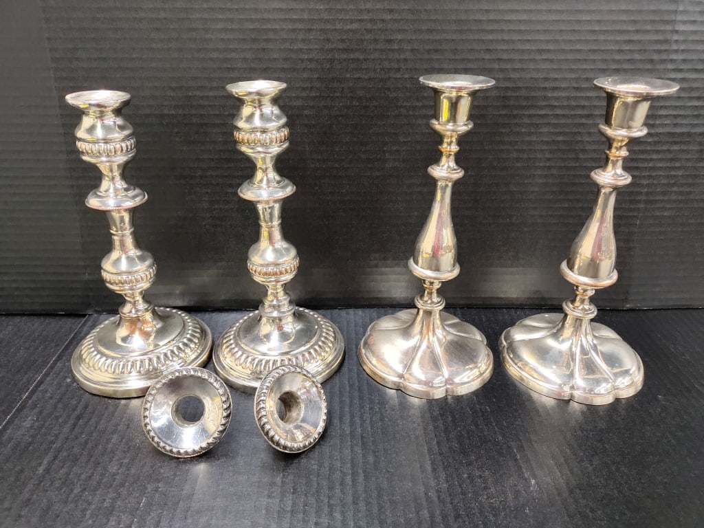 Antique Sheffield Silverplate Candlestick Grouping (1 of 5)