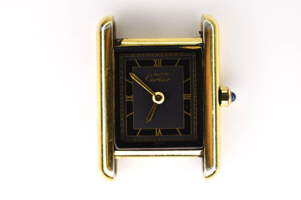 Must De Cartier 925 Mast Blue Ladies Tank Watch: Cartier Paris 925 Silver Quartz Argent Plaque OR G 20M Swiss 3 66001, Tank Watch Gold Vermeil w/ Blue Mast Roman Dial, does not include watch band, untested, from a private watch collection. Total wei