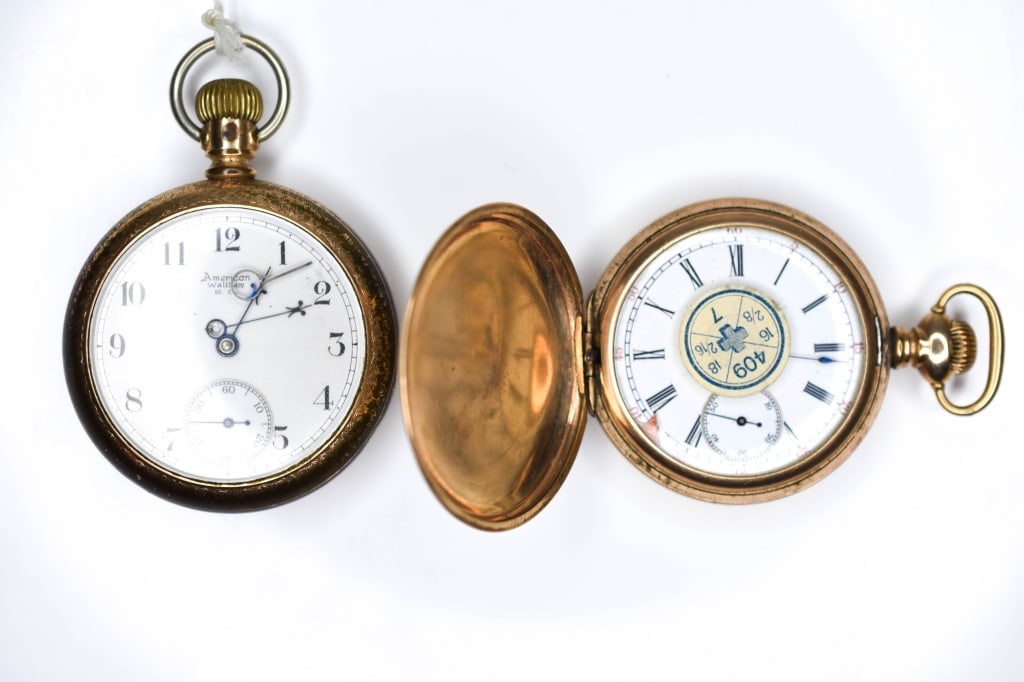 Antique Gold Filled Pocket Watches: Includes: (1) American Waltham W. Co - ?Crescent St? - open face, gold filled, 18s, movement no. 3886419, case " C.W.C.Co. Planet Trademark", back cover shows wear. Hands are loose. Outside diameter m