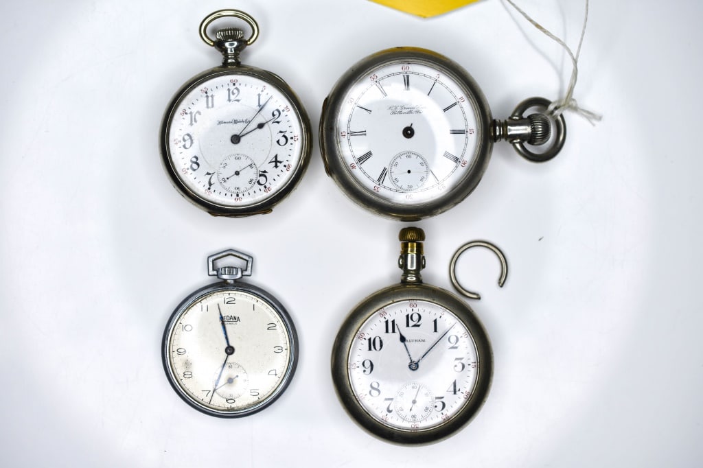 Antique Pocket Watches: Includes: (1) Hampden? R. C. Greens Sons Pottsville, Pa, lever, open face, 18sz, 17j, mvmt no. 39729, Case; Keystone, Silveroid, no. 3774514, missing hands and slight crack on dial and sub dial, cryst