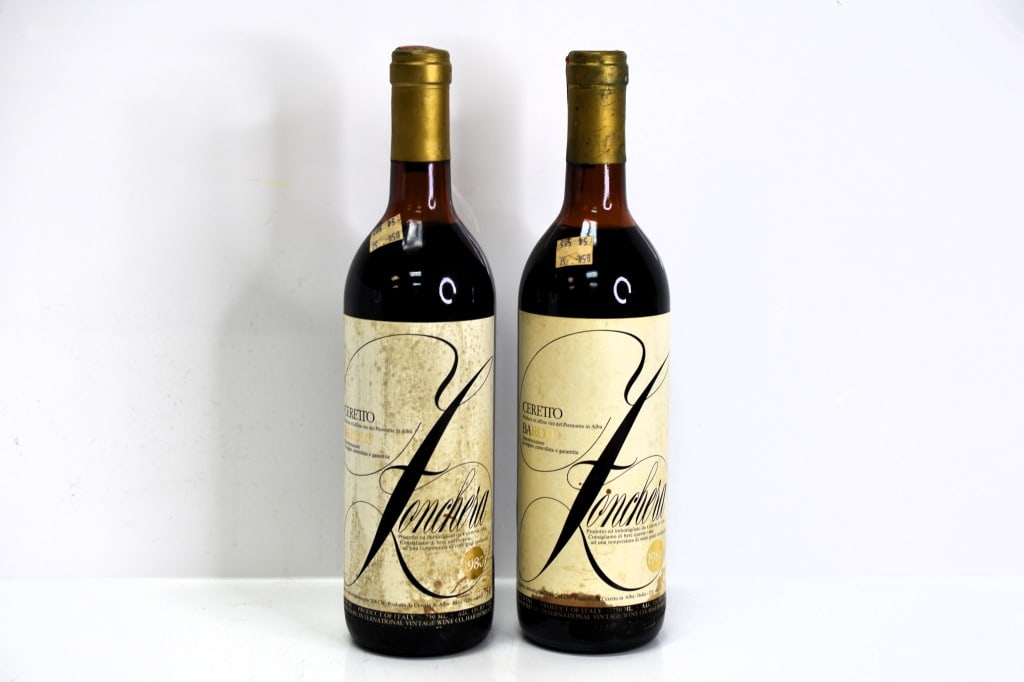 1980 Ceretto Zonchera Wine Grouping: Grouping includes (2) bottles of savory and classic 1980 Ceretto Zonchera Red Wine, produced at Ceretto's Monsordo Bernardina Estate. This fine wine is part of an estate. It was stored and located in 