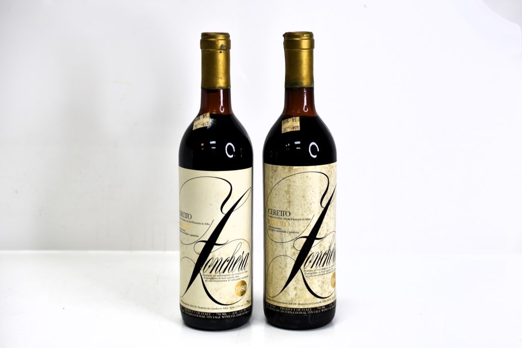 1980 Ceretto Zonchera Wine Grouping: Grouping includes (2) bottles of savory and classic 1980 Ceretto Zonchera Red Wine, produced at Ceretto's Monsordo Bernardina Estate. This fine wine is part of an estate. It was stored and located in 