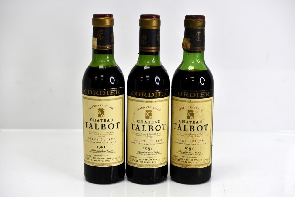 1981 Chateau Talbot Grand Cru Classe Wine: Grouping includes (3) 375ml bottles of 1981 Chateau Talbot Grand Cru Classe. This fine wine is part of an estate. It was stored and located in a dry dark temperature-controlled environment. We are not