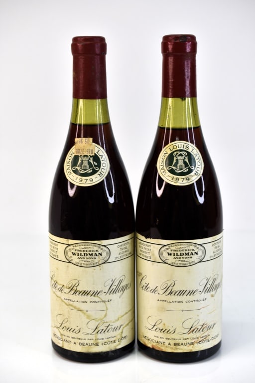 1979 Louis Latour Cote de Beaune-Villages Wine: Grouping includes (2) bottles of 1979 Louis Latour Cote de Beaune-Villages red wine. This fine wine is part of an estate. It was stored and located in a dry dark temperature-controlled environment. We
