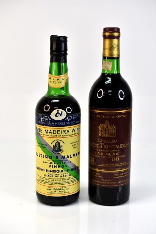Chateau Larose-Trintaudon Red Wine & More: Grouping includes (2) bottles including (1) Justino's Madeira Rare #903 and (1) Chateau Larose-Trintaudon red wine. This fine wine is part of an estate. It was stored and located in a dry dark tempera