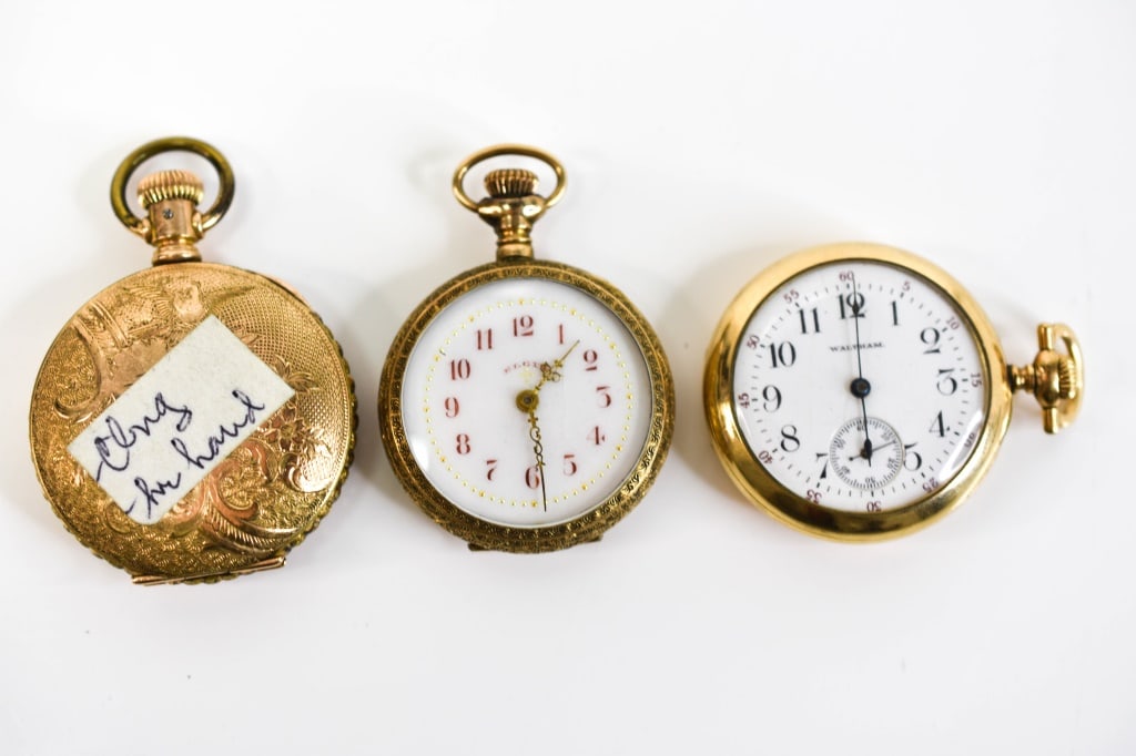 Antique Ladies Gold Filled Pocket Watches: Includes: (3) ladies pocket watches (1) Czarina Pocket watch (1) Elgin with stunning beautiful Elgin Watch Co. with ornate beautiful face and dial (1) Waltham watch co. Fahys montauk largest ladies wa