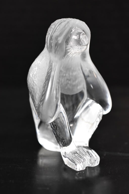 Daum France Crystal Monkey Figurine: Signed, Daum, "See no evil" Monkey 3.75" tall Provenance: From a local Dresher, PA estate. Consignor states these were inherited from her parents. The collection came from her grandfather. He and his