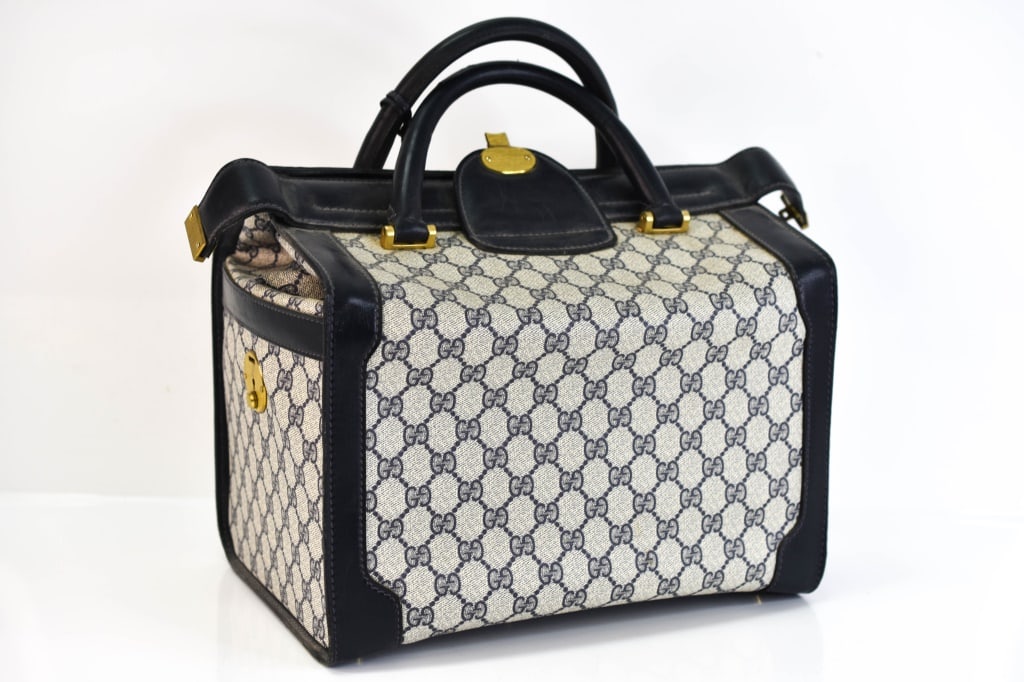 Gucci Doctor's Bag Original Circa 1970: Comes with (3) keys, circa 1970, measures approx. 14"h (to top of handles) x 8.5"deep x 12"w. Provenance: From a local Dresher, PA estate. Consignor states these were inherited from her parents. The c