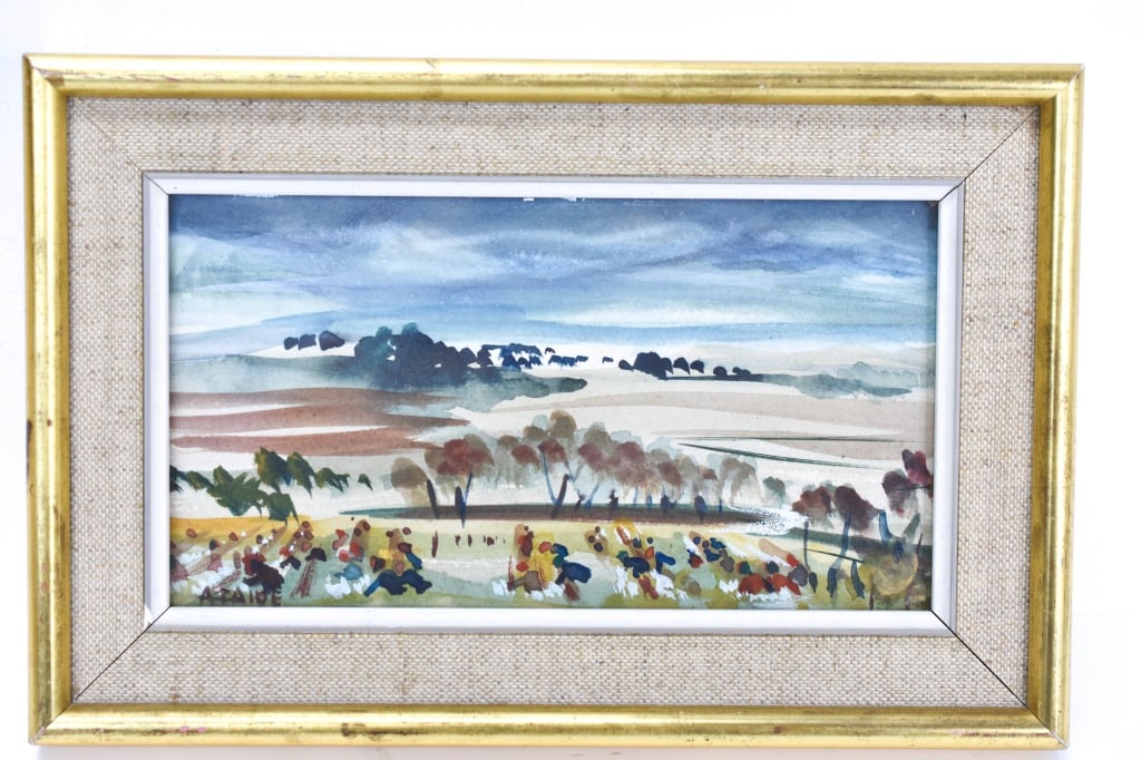 Jules Abel Faive "Le Marais" Watercolor: Includes a SLL A. Faive watercolor landscape, viewable measuring approx. 6.75"l x 3.75"h. Provenance: From a local Dresher, PA estate. Consignor states these were inherited from her parents. The colle
