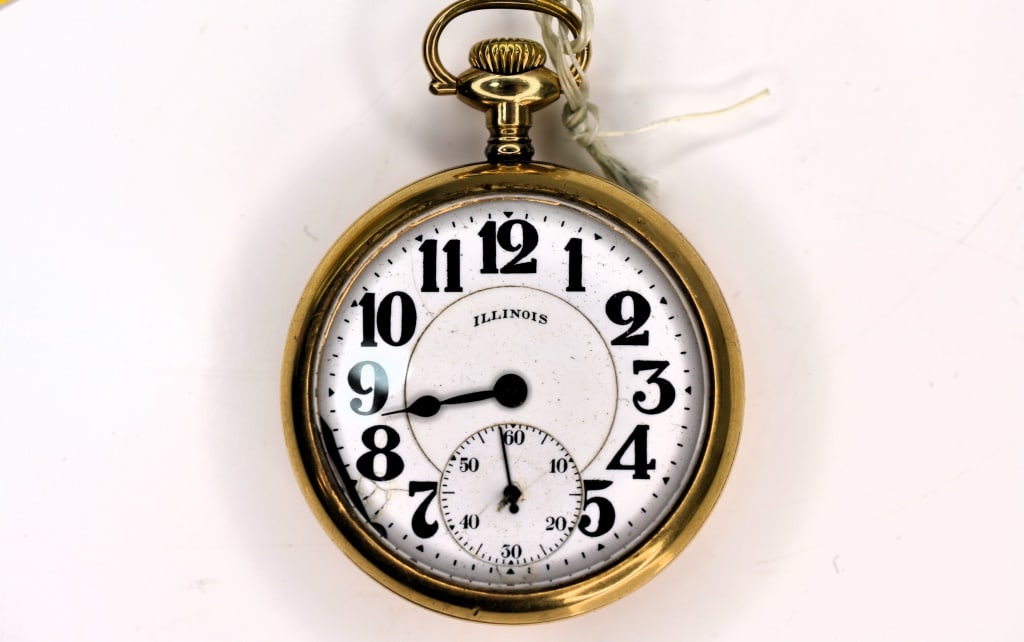 Antique A. Lincoln Illinois G.F. Pocket Watch: Railroad grade, Illinois 1920, open face, lever, 16s, 21j, damascened nickel, signed A. Lincoln, Illinois Watch Co. Springfield, movement, no. 2587519, 5 positions, case: Fortune Gold Filled no. 12407