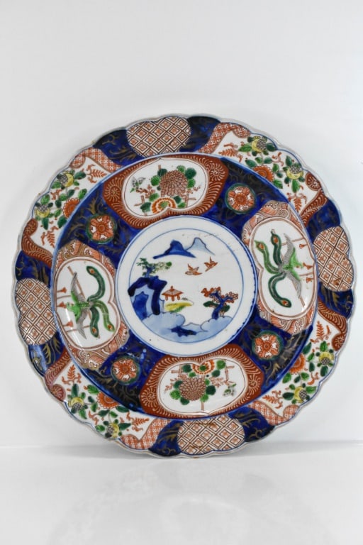Antique Japanese Porcelain Imari Charger W/ Birds: Piece appears to be in very good condition, with no visible cracks, breaks, or repairs. Approx. dimensions Dia: 14 3/4".