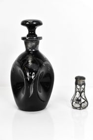 Sterling Silver & Onyx Glass Bottle & Shaker