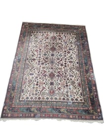 Indo Persian Peperdil Ivory, Green Geometric Rug