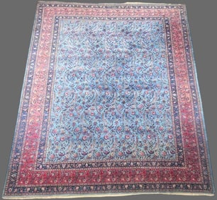 Antique Signed Manchester Kashan Rare Sky Bue Rug