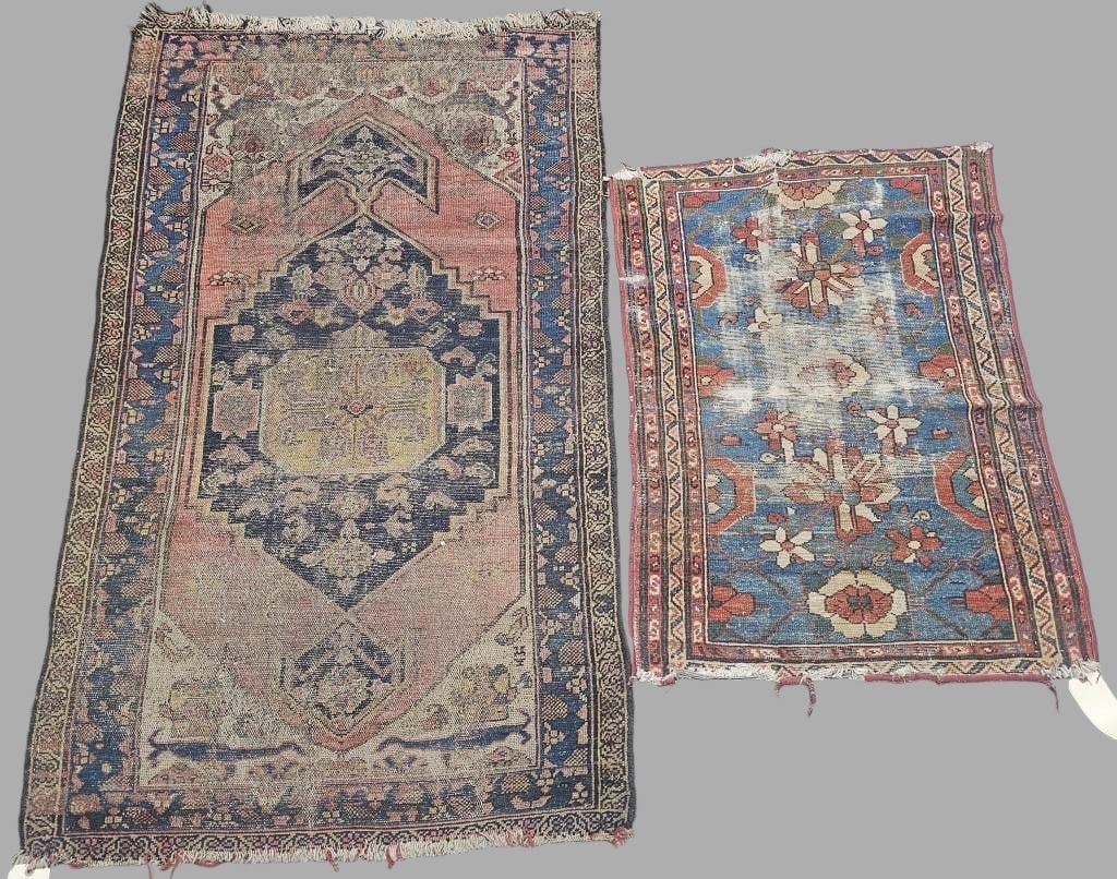Persian Rug Grouping: Both show wear. Largest measures approximately 5' 4" x 3' 3".