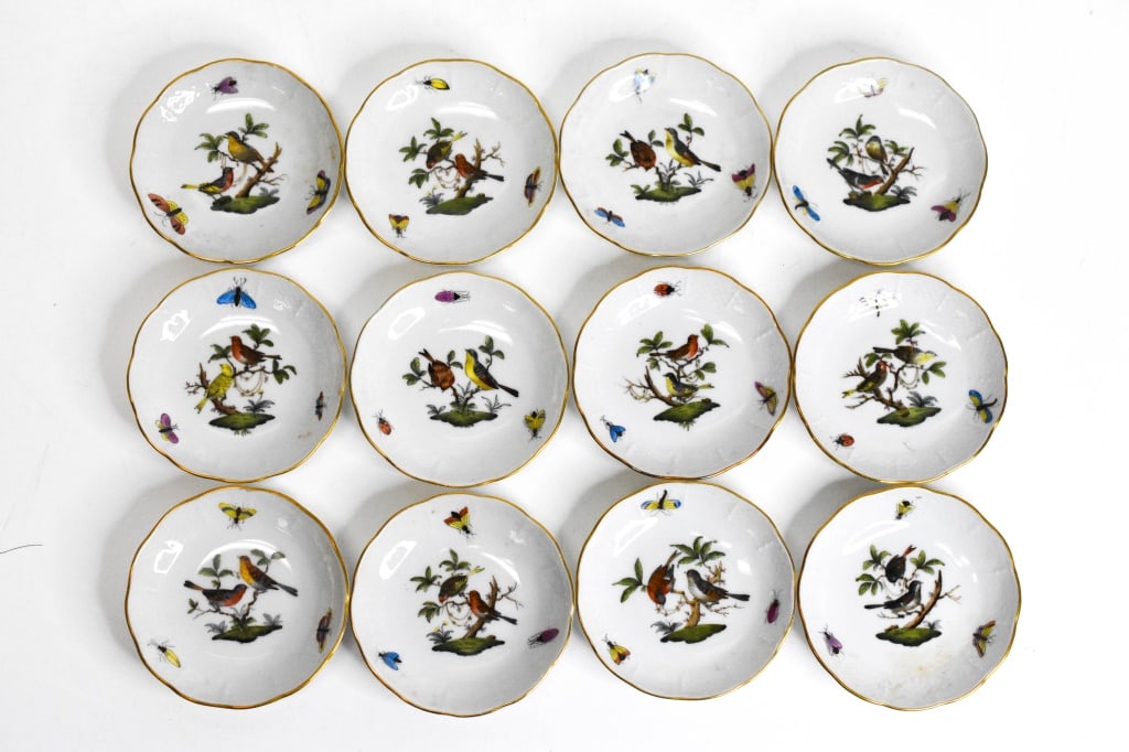 Set of 12 Herend Rothschild Miniature Saucers: Set of 12 Herend Rothschild saucers or salts. Measures approximately 3 1/4".