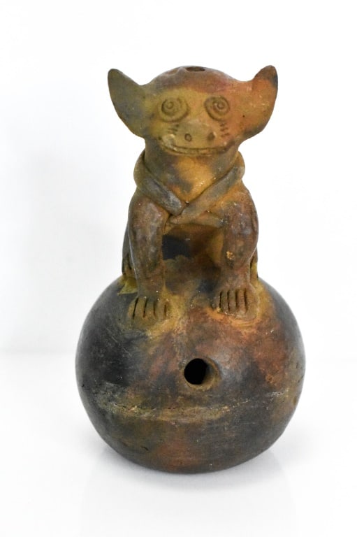 Colima Redware Pottery Dog Vessel: Provenance: From a local estate, a private collection. Consignor states her mother was an antiques dealer. this was from her private collection. Piece measures approx. 7.25"h.