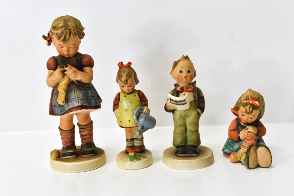 Hummel Figurines: Collection includes (4) Hummel figurines including #432, #255, #135, and #74. No visible chips, cracks, breaks, or repairs.