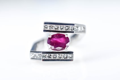 Platinum Burmese Ruby and Diamond Ring GIA