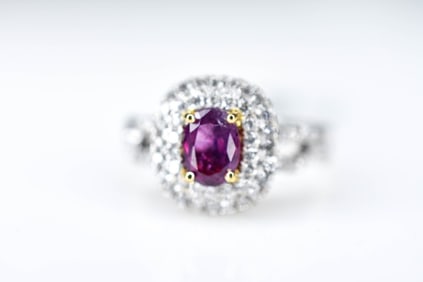 18K Gold, Kashmir Sapphire, and Diamond Ring GIA