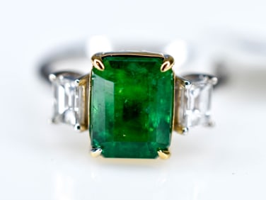 Platinum,18K Gold, Emerald, & Diamond Ring GIA
