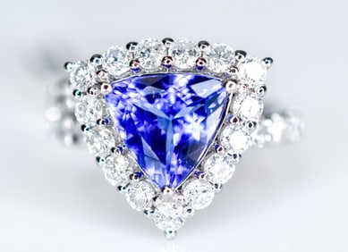 Platinum, Tanzanite, and Diamond Ring GIA