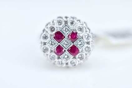 Ladies Platinum, Diamond, and Ruby Ring GIA