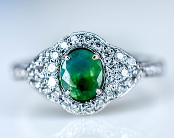 Platinum, Alexandrite, and Diamond Ring GIA