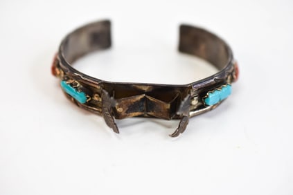 Wayne C. Navajo Turquoise & Coral Watch Bracelet